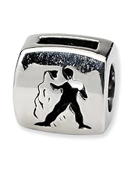 Sterling Silver Reflections Aquarius Zodiac Antiqued Bead
