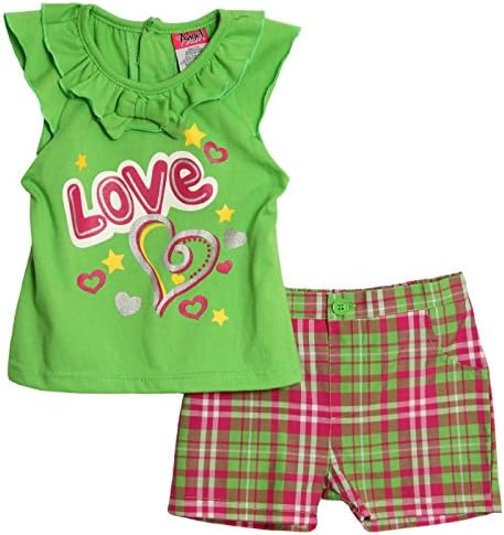 Angel Face Baby Girls' 2 Piece Green Top Pink Plaid Shorts Set