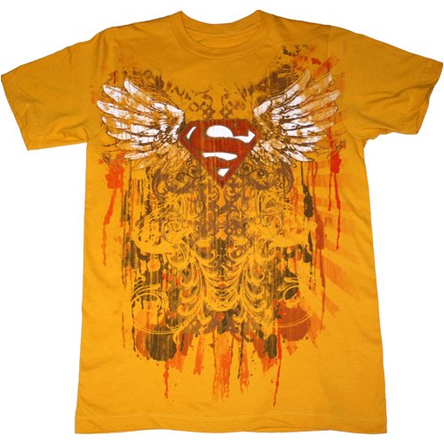 Superman Gold Logo with Wings & Scrollwork Mens Slim Fit T-Shirt