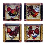 Certified International Rio Rooster 8-1/4-Inch Square Salad/Dessert Plate, Assorted Designs, Set of 4