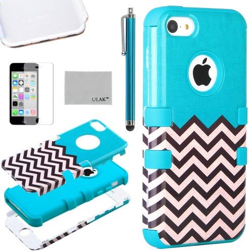 iPhone 5C Case, ULAK Fashion Chevron Pattern Hybrid High Impact Shock Absorbing Soft Silicone and Hard PC Case Cover for Apple iPhone 5C with Screen Protector and Stylus (FOLLOW THE SKY/Blue)