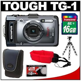 Olympus Tough TG-1 iHS Shock & Waterproof Digital Camera (Silver) with 16GB Card + Case + Flex Tripod + Floating Strap + Accessory Kit