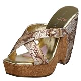 Paris Hilton Women's Fever Wedge Sandal,Natural Snake,8 M US