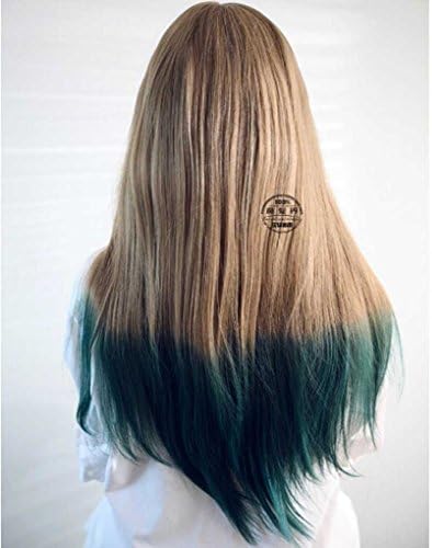 Long Straight Brown and Deep Green Ombre Color Synthetic Wig