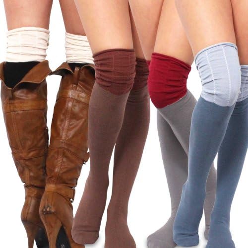 Velvet Heart Fashion Cotton Over the Knee High Socks 4-color Pack, size 9-11