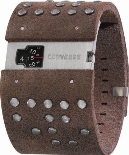 Converse Men's VR020200 Frontman Black Analog Dial and Brown Leather Silver Stud Detail Strap Watch