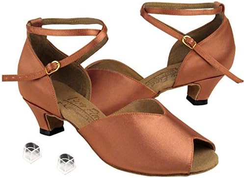 Very Fine Ladies Women Ballroom Dance Shoes EKS2801 Tan Satin 1.2" Cuban Heel (4.5M)