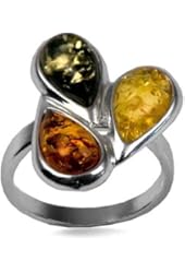 Sterling Silver Multicolor Amber Medium Size Teardrop Ring All Size