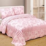 Toile 100% Cotton Quilt Set in Pink/White Size: Full/Queen Toile 100% Cotton Quilt Set in Pink/White Size: Full/Queen