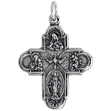 Sterling Silver Holy Cross (Virgin Mary, Sacred Heart of Jesus, Infant Jesus of Prague, Holy Spirit) Pendant, 7/8" (23mm) tall