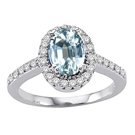 1.70 cts Genuine Aquamarine and Diamond Ring - 14kt White or Yellow Gold by Finejewelers