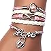 SusenstoneInfinity Pearl Heart Lock Friendship Leather Charm Bracelet