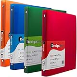 JAM Paper&reg; Designders&reg; - Assorted 3/4 Inch Width Plastic 3 Ring Binders - Red, Green, Blue & Orange - 4 Binders (0.75 in) per Pack