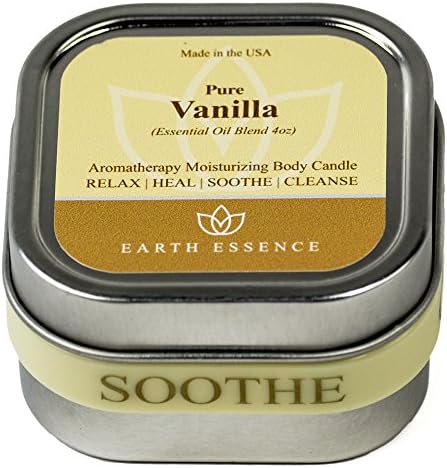 Scented (Vanilla) Soy Wax Aromatherapy 4oz Massage Candle in Square Tin - Made in USA with Pure Essential Oil and All Natural Ingredients.