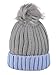 D&Y Rib Knit Beanie with Two Tone Cuff and Faux Fur Pom, Grey