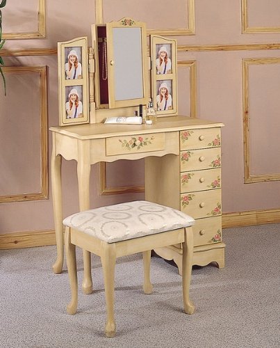 Hand Painted Queen Anne Style Vanity Table & Stool/Bench Set