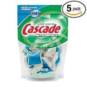 Cascade 2-in-1 Action Pacs With Bleach Dishwasher Detergent, Fresh Rapids Scent, 32-Count Bags (Pack of 5)