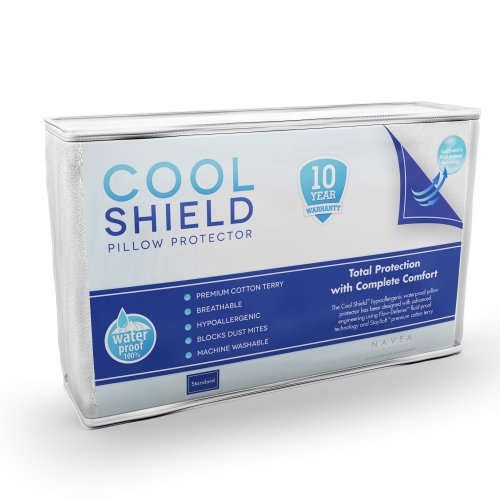 Cool Shield No Allergy Waterproof Pillow Protector (1) - Breathable Cotton Terry Zippered Encasement Protects Against Dust Mites, Allergens, Bacteria, Mold and Fluids - Machine Washable - Size: Standard