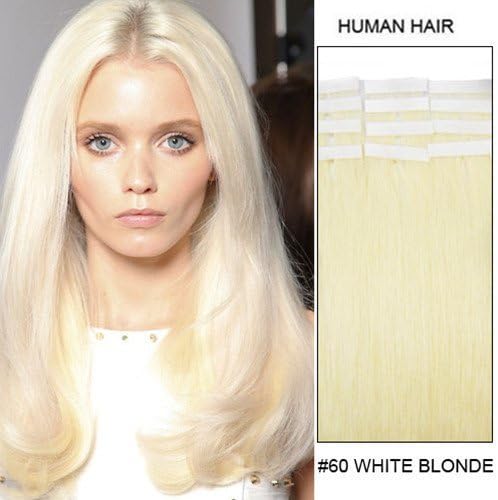 Hairup valentine day gifts 18 Inches Indian Remy Human Hair Extension tape in women beauty style hair pieces for full head White Blonde(#60) straight Full Head Set 40g 20PCS by Hairup