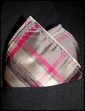 White Grey Red Plaid Silk Pocket Square, 100% Silk - by Royal Silk
