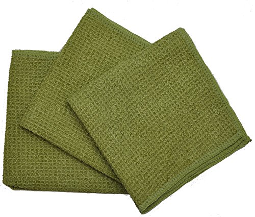 Eurow Microfiber Waffle Weave Dish Cloth (3-Pack, Olive)