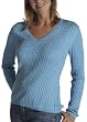 Red Moon Women's Long Sleeve Cotton Cashmere Blend All Over Cable V-Neck Sweater