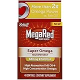 MegaRed Super Omega 3 Krill Oil-High Absorption 100% Pure Antarctic Krill Oil-600mg EPA/DHA-Optimal Combination of Omega 3 Fatty Acids-40 Softgels