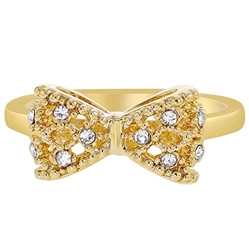 Gold Plated Clear White Crystal Bow Girl Toddler Children's Ring