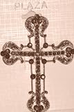 Sparkling Crystals Rhinestones Jades and Simulated Pearls on Genuine Gold Plated Cross Brooch Pin for Women and Teens
