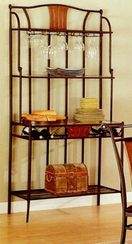 4 Tier Black Finish Metal & Glass Baker's Rack w/Wine Storage
