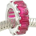 .925 Sterling Silver July BIRTHSTONE RUBY Red CZ BAGUETTE BEAD Compatible with Pandora