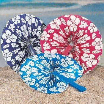12 Luau Hibiscus Print Folding Fans by Party902