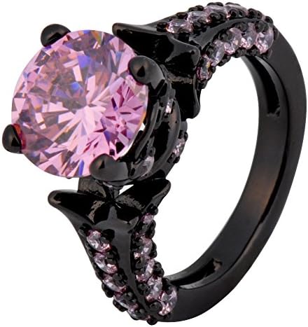 JIAwelry Women's Black Rhodium Plated Pink Cubic Zirconium Flower Bud Ring Size 9,10