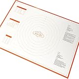 BakeitFun X-Large Silicone Pastry Mat With Measurements, 29.5 x 20.5 Inches, Full Sticks To Countertop For Rolling Dough, Conversion Information Included, Perfect Fondant Surface, Orange