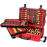 Wiha 32800 Insulated Tool Set with Screwdrivers, Nut Drivers, Pliers, Cutters, Ruler, Knife and Sockets in Rolling Tool Case, 80-Piece Set