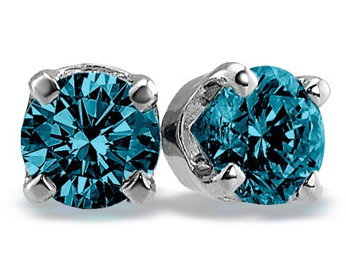 Solitaire Stud Blue Diamond Earrings 1 Carat (ctw) in 14K White Gold