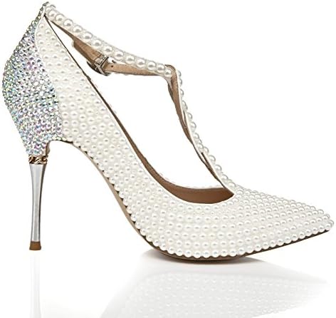 Fragrant pearl white wedding shoes shoes shoes high heels pointed fine with Latin dance shoes-White Foot Length=24.4CM=9.6In
