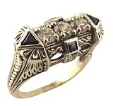 Art Deco Style Sterling Silver Filigree Cubic Zirconia & Sapphire Ring Art Deco Style Sterling Silver Filigree Cubic Zirconia & Sapphire Ring
