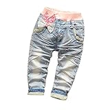 SnoLyni (JP) ガールズ デニムパンツ 春秋 キッズ 可愛い ロングパンツ ボトムス ズボン ジーンズ ウエストゴム 長ズボン 通園 通学 カジュアル パンツ 女の子 おしゃれ (100cm