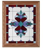 Review SCI  / Stained ART Cathedral Glass BAROQUE Wood Framed GEOMETRIC Window