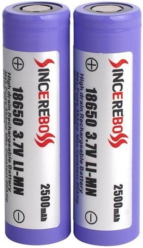 Sincereboss 2 pcs purple 18650 35A 2500mAh High Discharge Li-MN Flat Top Rechargeable Batteries