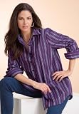 Roamans Plus Size Kate Solid and Ombre Stripe Bigshirt (PINE STRIPE,3X)