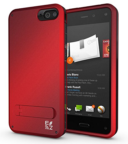 ECOZ [SHIELDX] Protective Tough 3 Layers Armor Rugged Case Cover with Build-In Stand for Amazon Fire Phone (Red)