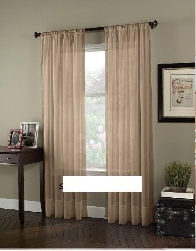 MONAGIFTS TWO PANELS 55 WIDE X 95" LENGTH TAN TAUPE 2 Piece Solid SHEER PANEL with ROD POCKET - Window Curtain Treatment 95" LENGTH