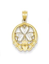 14k Yellow Gold & Rhodium Claddagh w/ Shamrock Pendant. Metal Wt- 1.09g