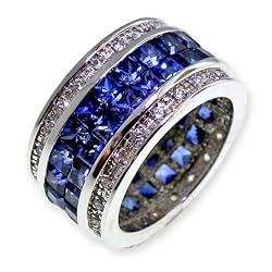 Diamond Cut Signity Stone Cubic Zirconia & Created Blue Sapphire in Sterling Silver Classic Eternity Ring