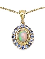 1.53 Genuine Opal and Tanzanite 14k Gold Plated Sterling Silver Pendant Necklace 18"