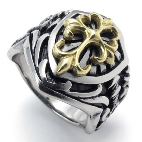 KONOV Jewelry Vintage Stainless Steel Biker Mens Cross Ring, Silver Gold