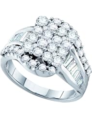 2.00 Carat (ctw) 14K White Gold Round & Baguette Cut Diamond Ladies Cocktail Fashion Right Hand Ring 2 CT