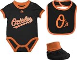 Baltimore Orioles Newborn Black Triple Play 3-Pack Bib, Bootie, and Creeper Combo